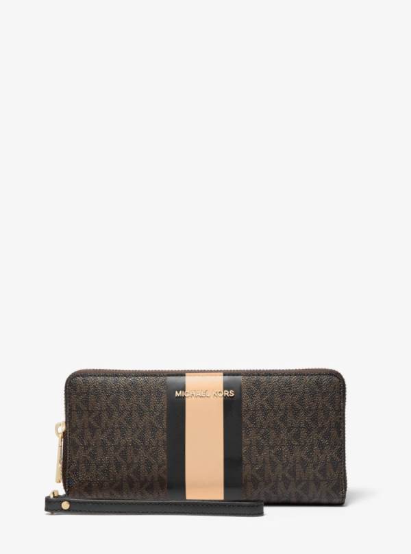 Damske Penazenky Michael Kors Logo Stripe Continental Wristlet Hnede Čierne - Doplnky Michael Kors Slevy | LKXJO-9738